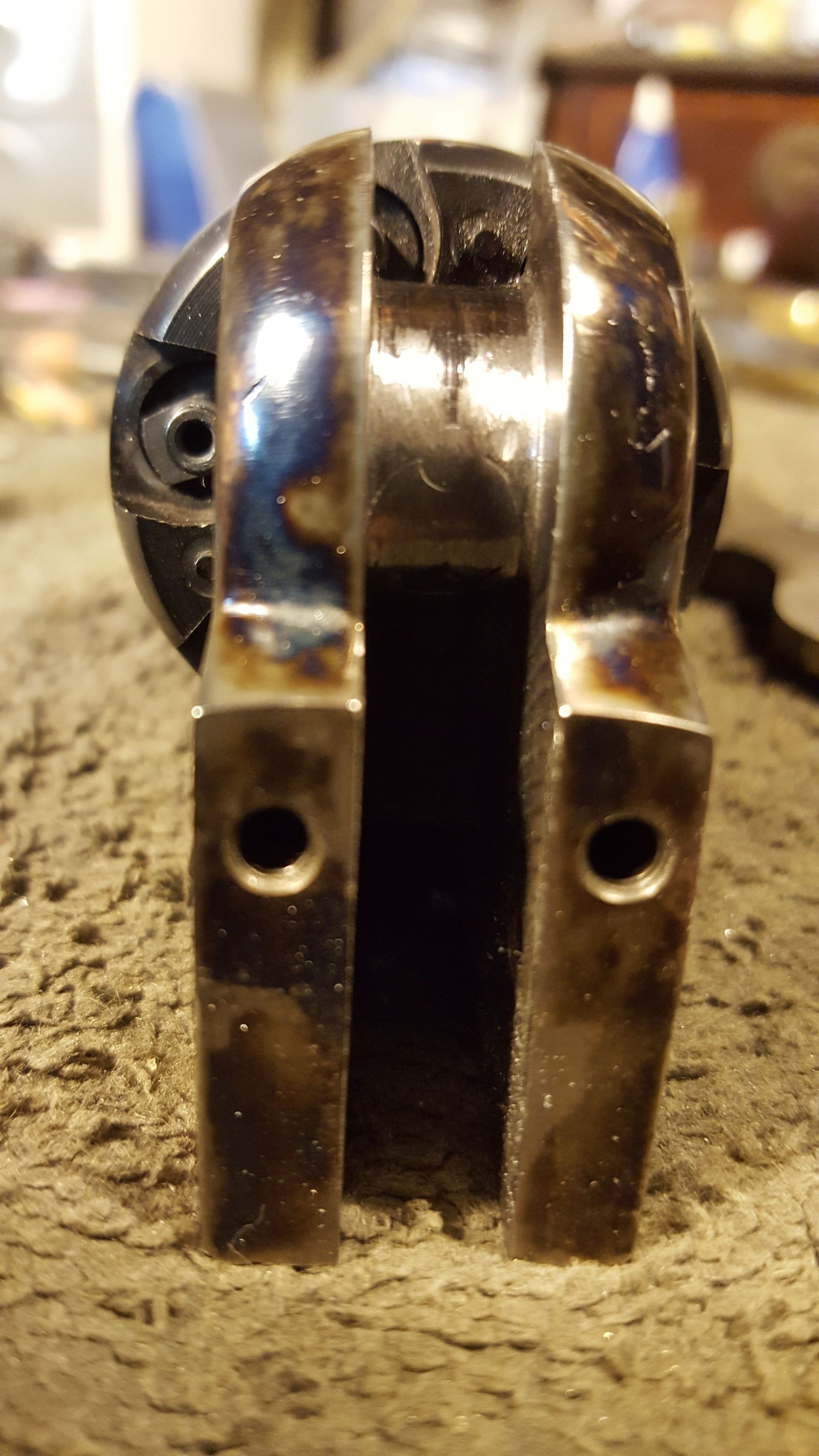 Close-up view of a hammer channel with arbor pin