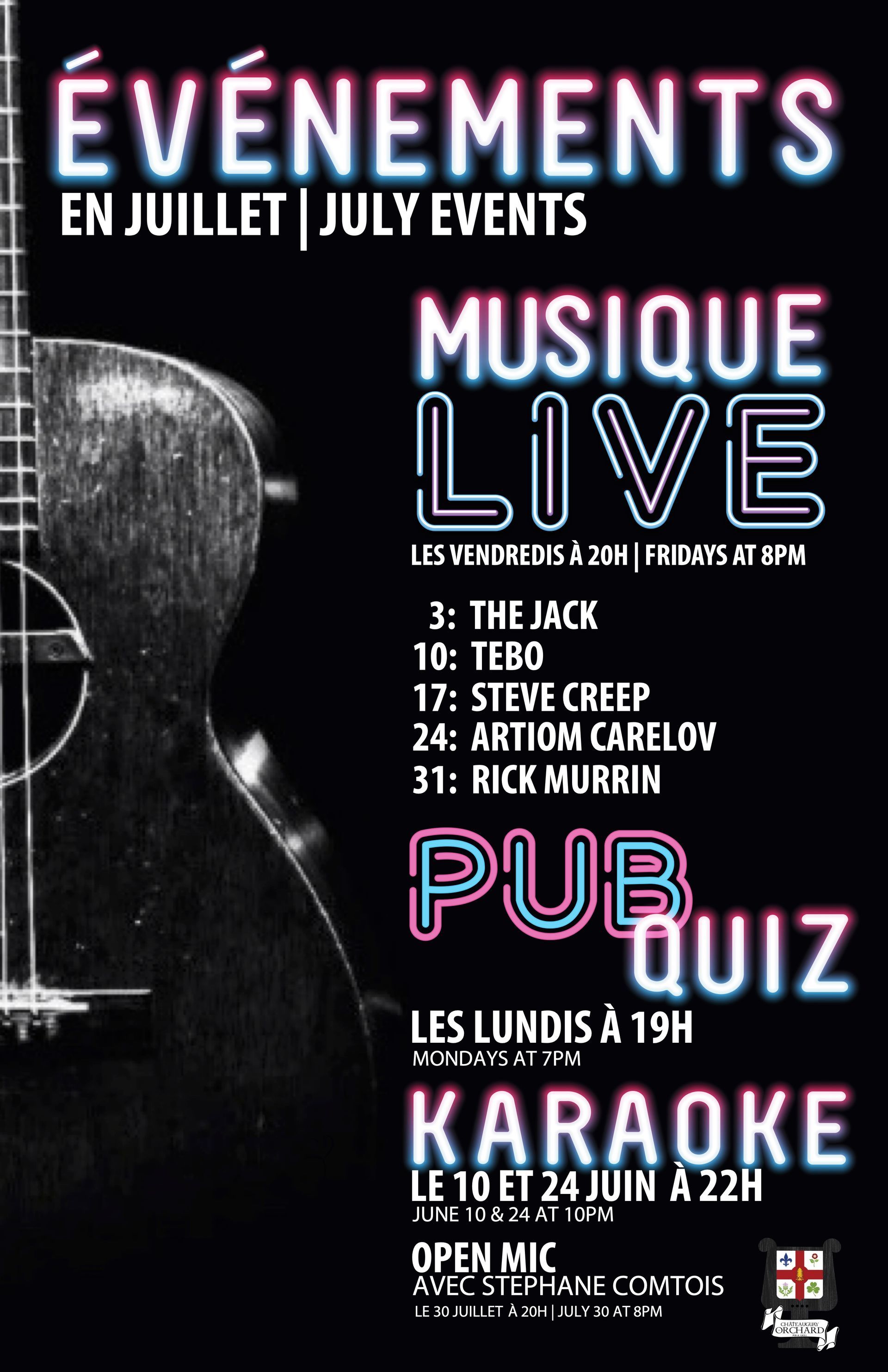 A poster for a live music event with a guitar on it