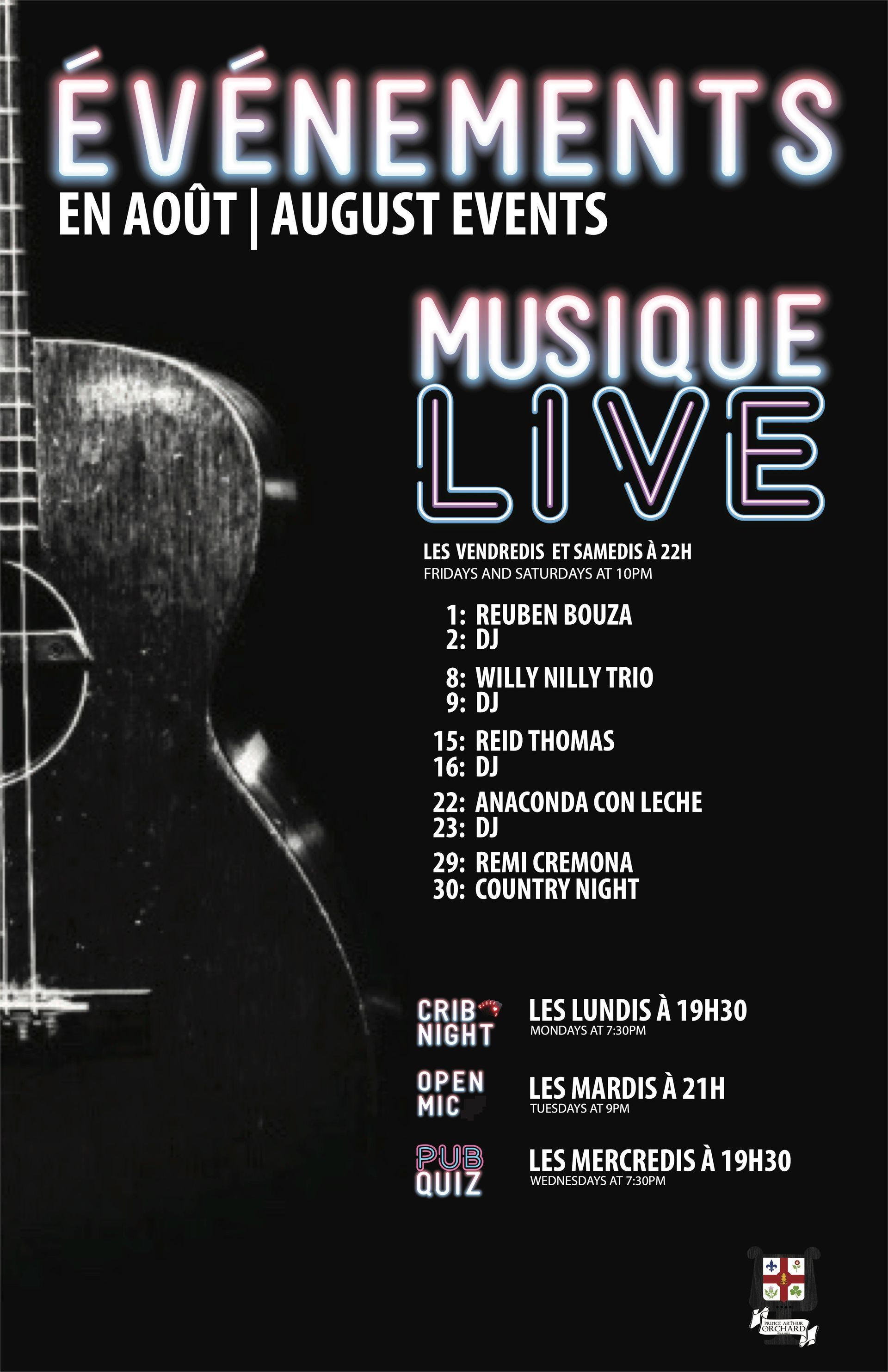 A poster for evenements en aout august events musique live