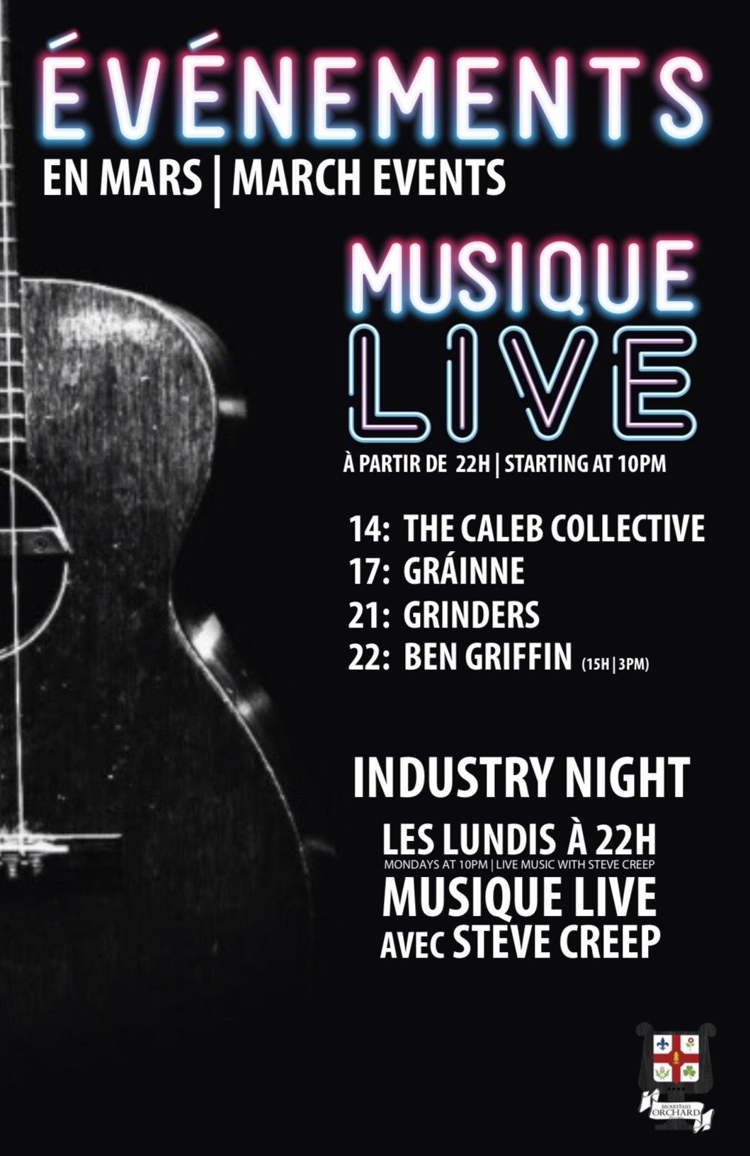 Une affiche pour un événement avec une guitare dessus