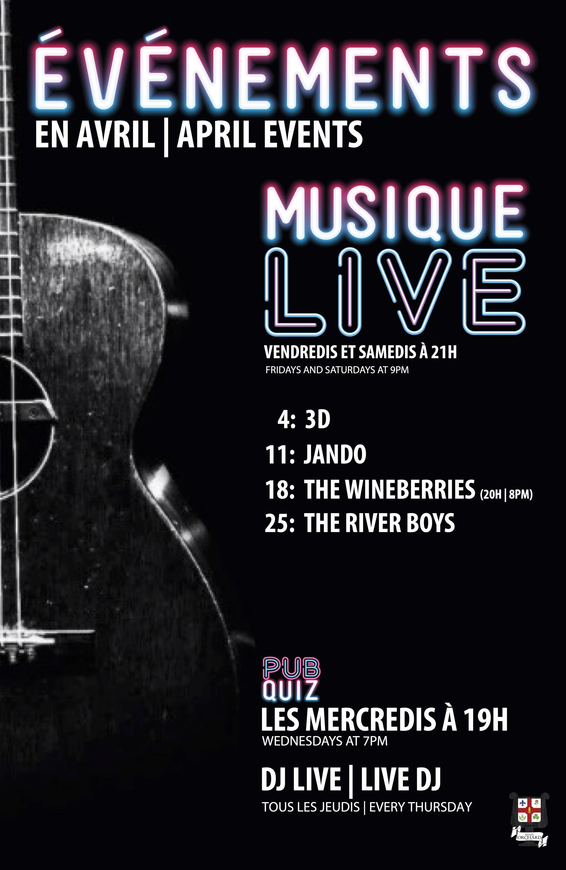 A poster for an event called evenements en aout august events musique live