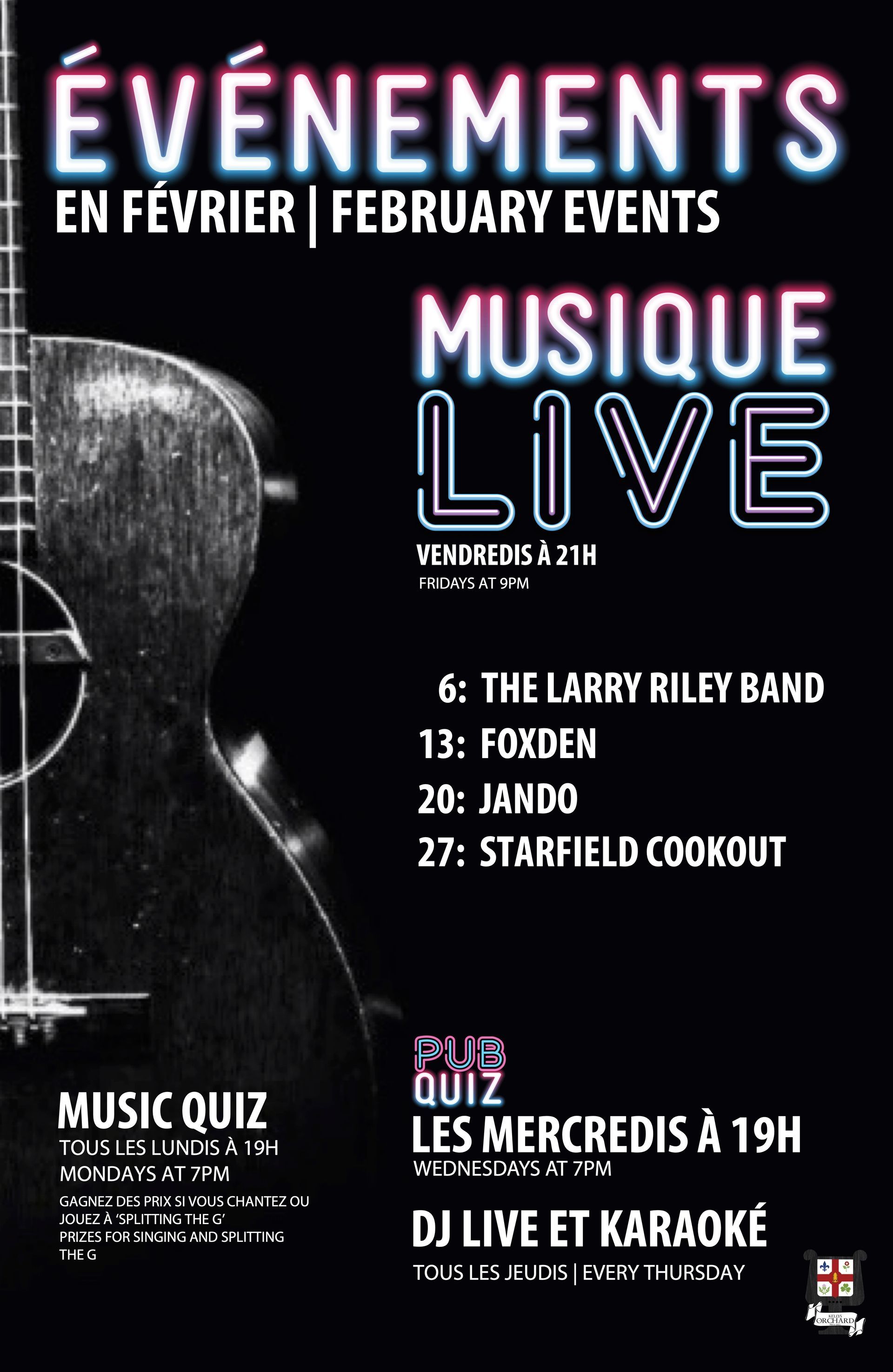 A poster for an event called evenements en aout august events musique live