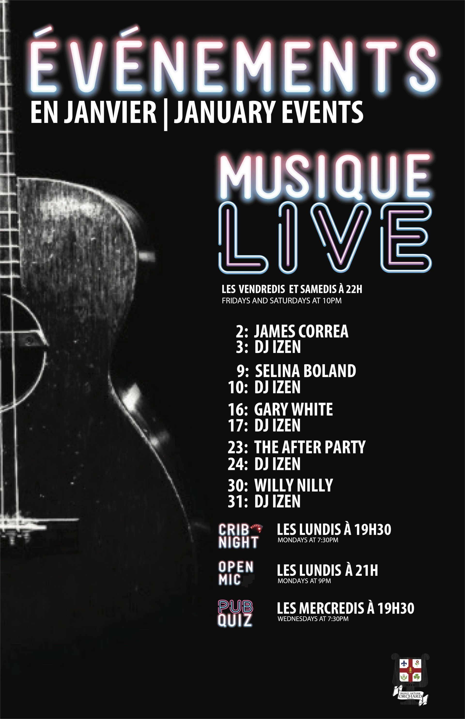 A poster for evenements en aout august events musique live