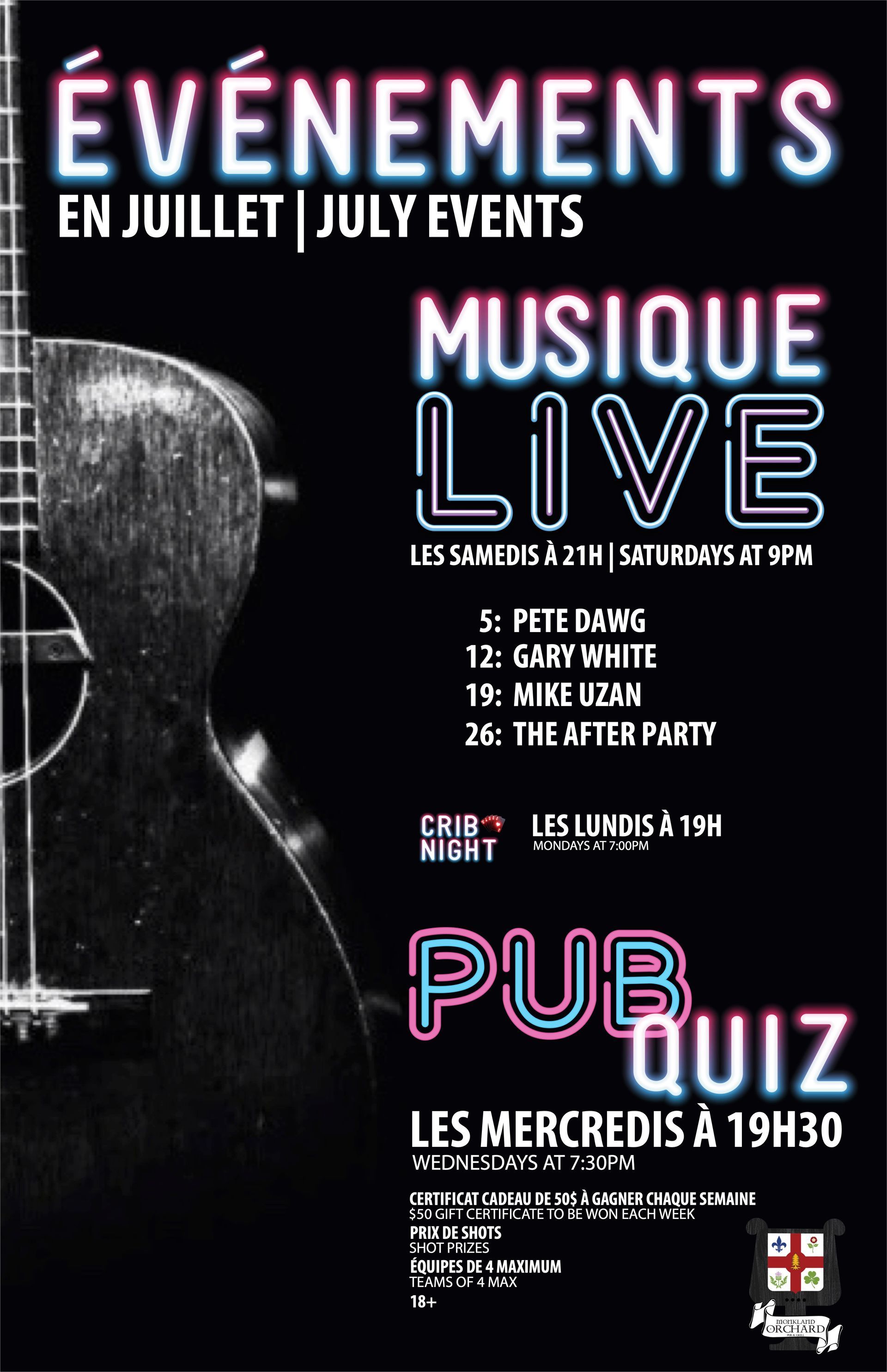 Une affiche pour de la musique live avec une guitare dessus