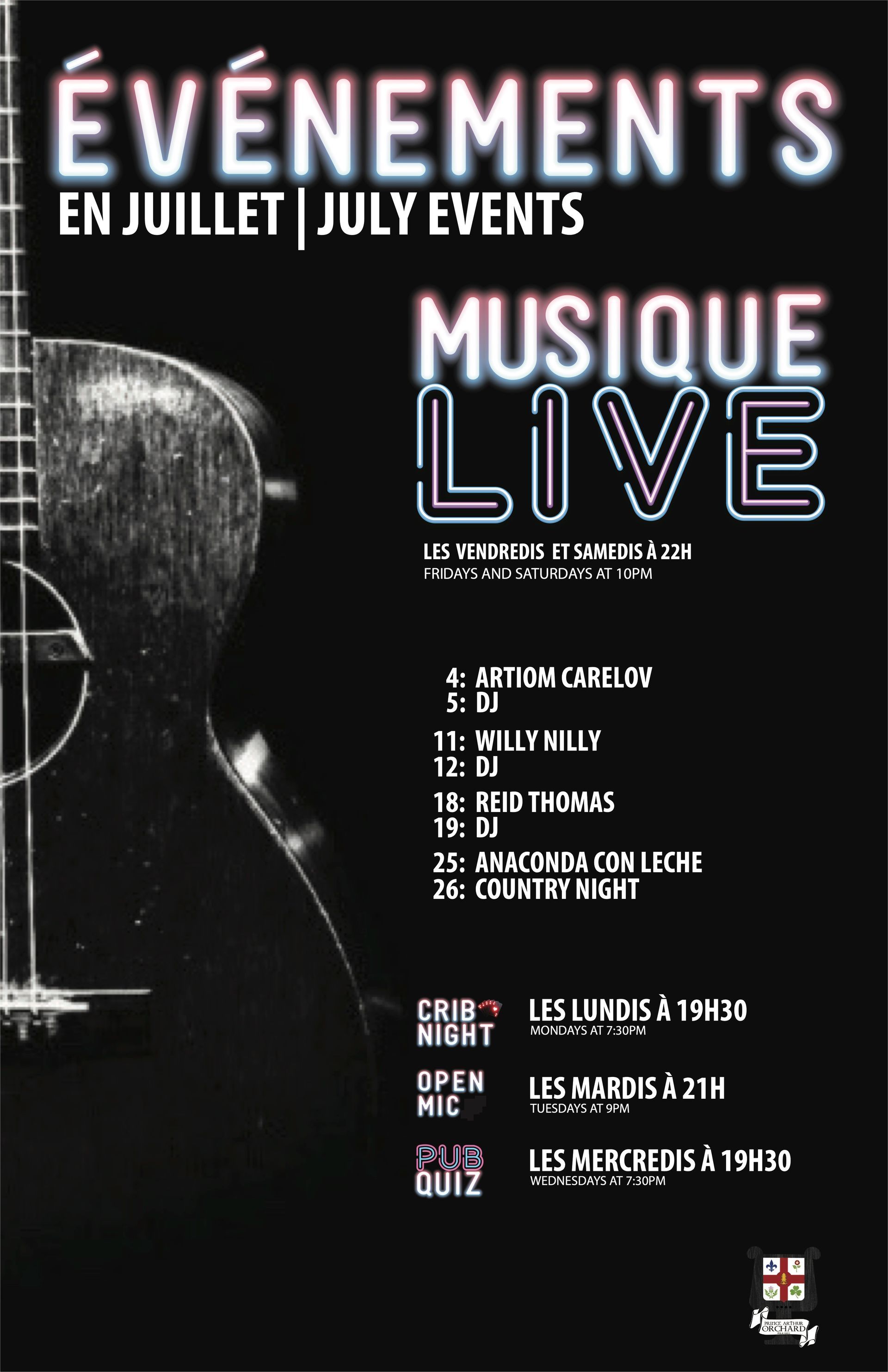 A poster for evenements en aout august events musique live