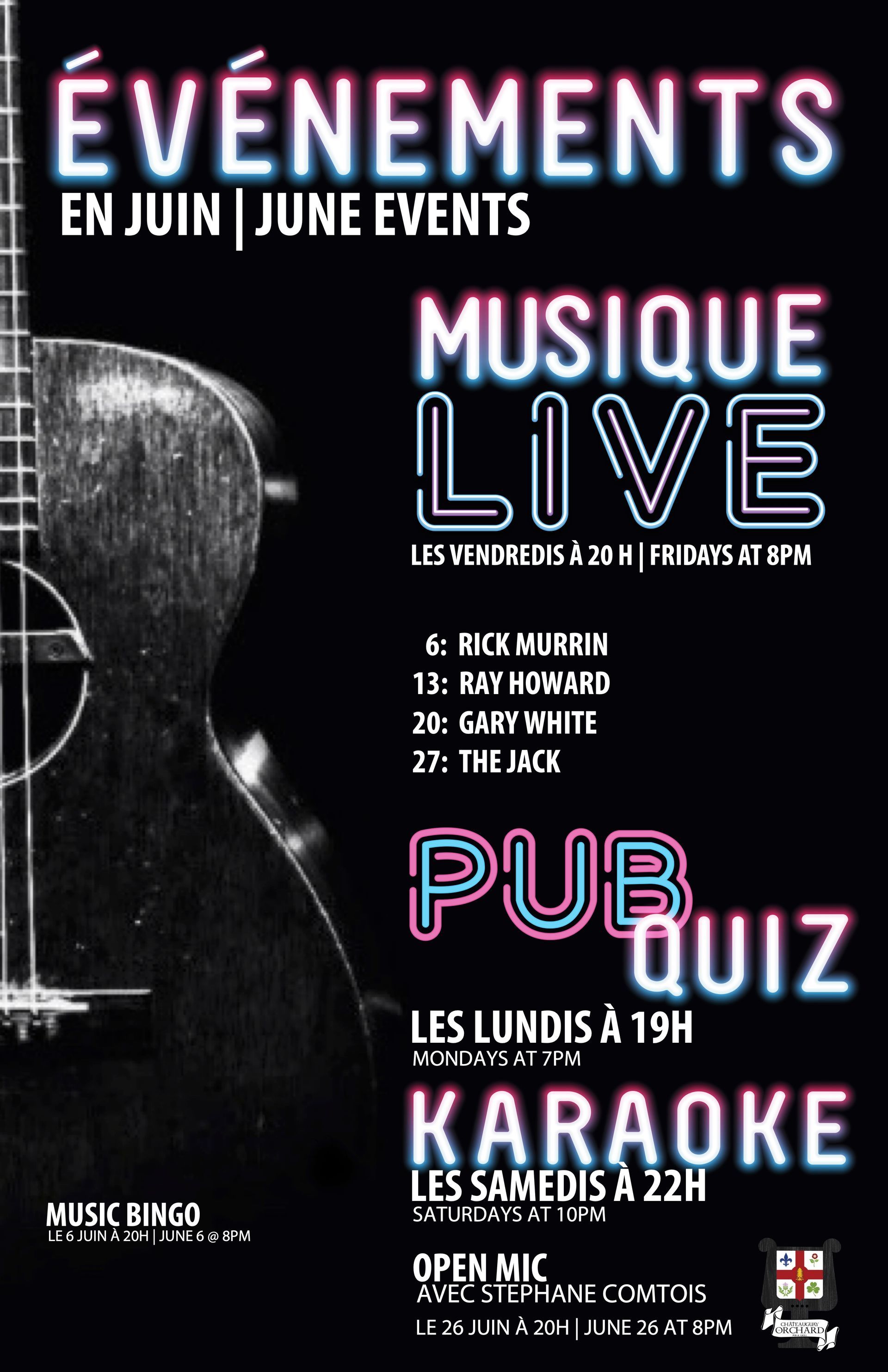 A poster for a live music event with a guitar on it