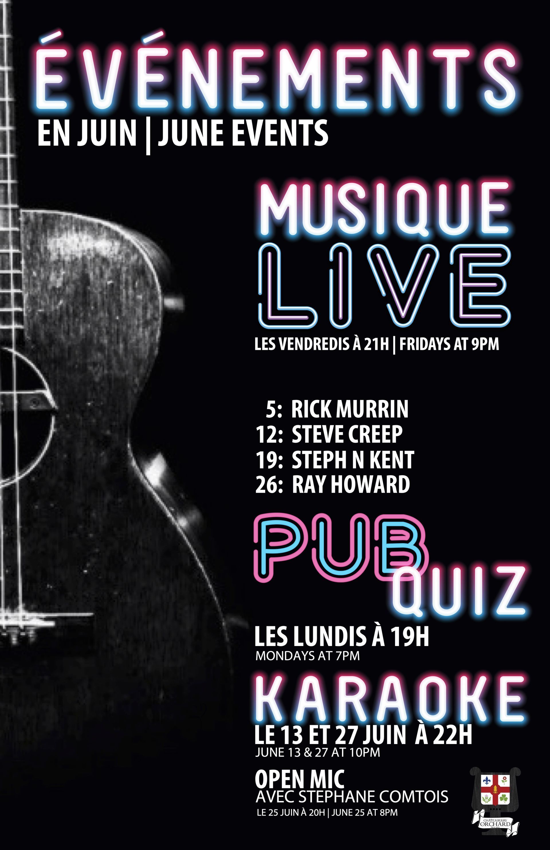 A poster for a live music event with a guitar on it