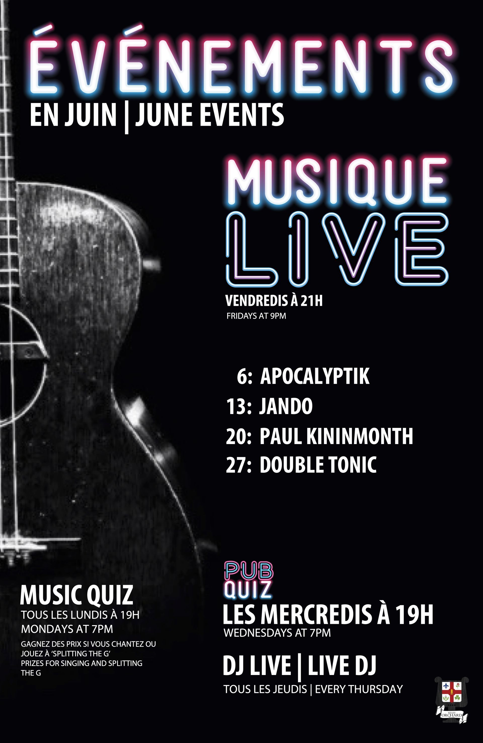 A poster for an event called evenements en aout august events musique live
