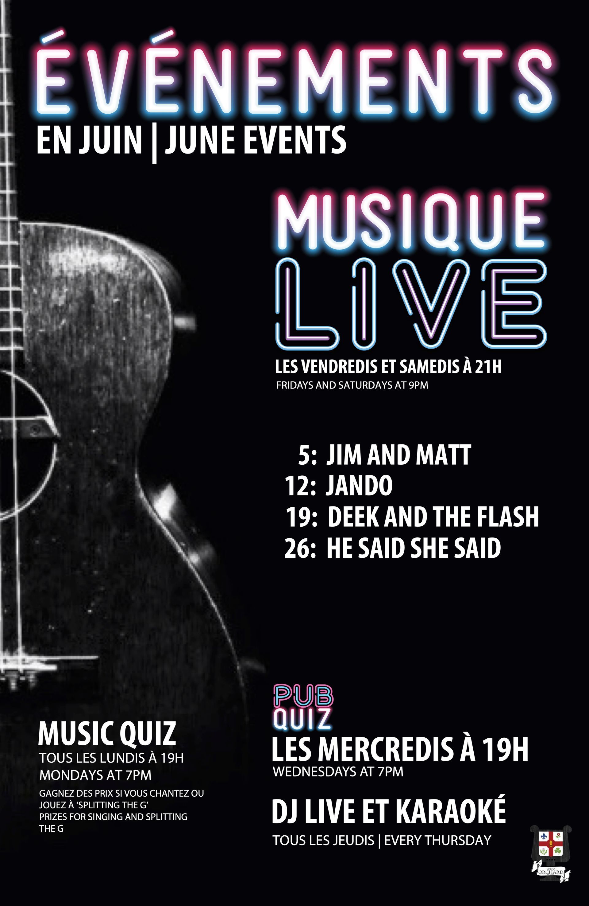 A poster for an event called evenements en juillet july events musique live