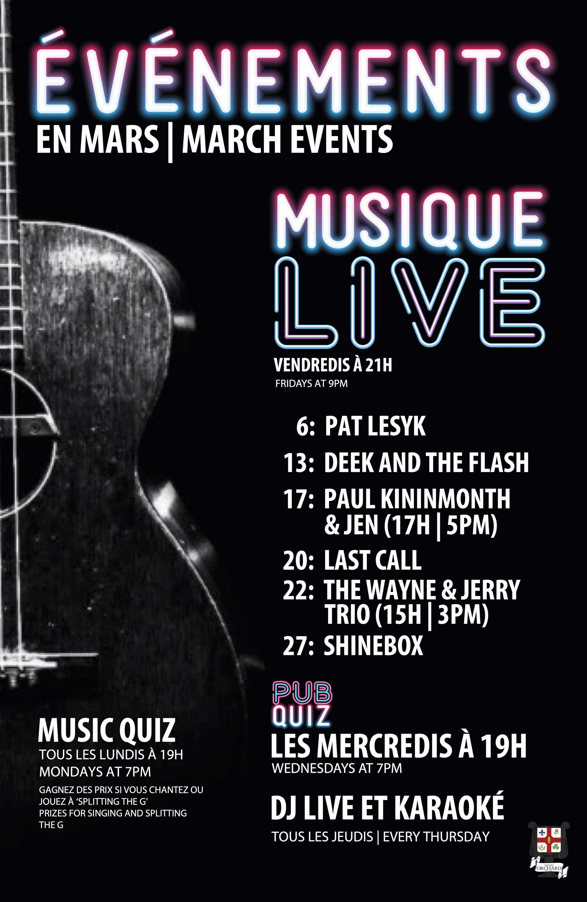 A poster for an event called evenements en aout august events musique live