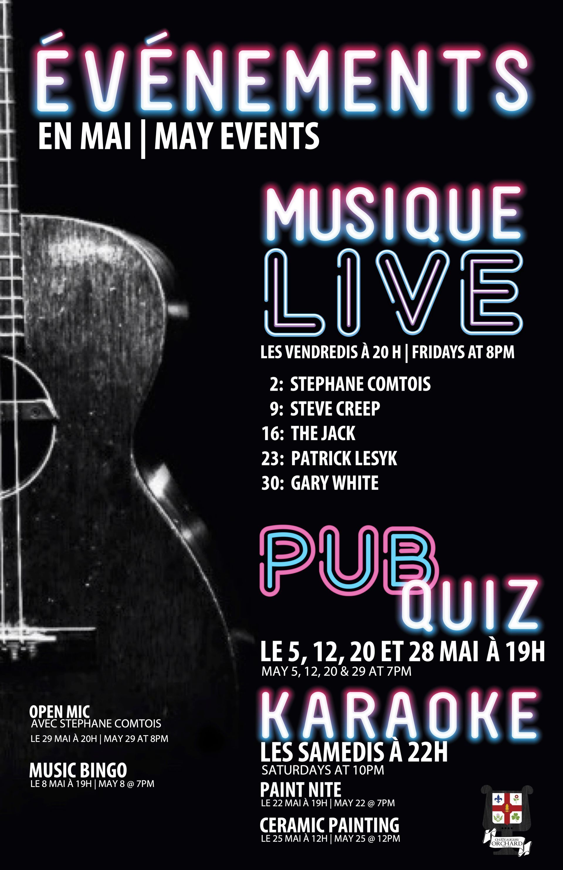 A poster for a live music event with a guitar on it