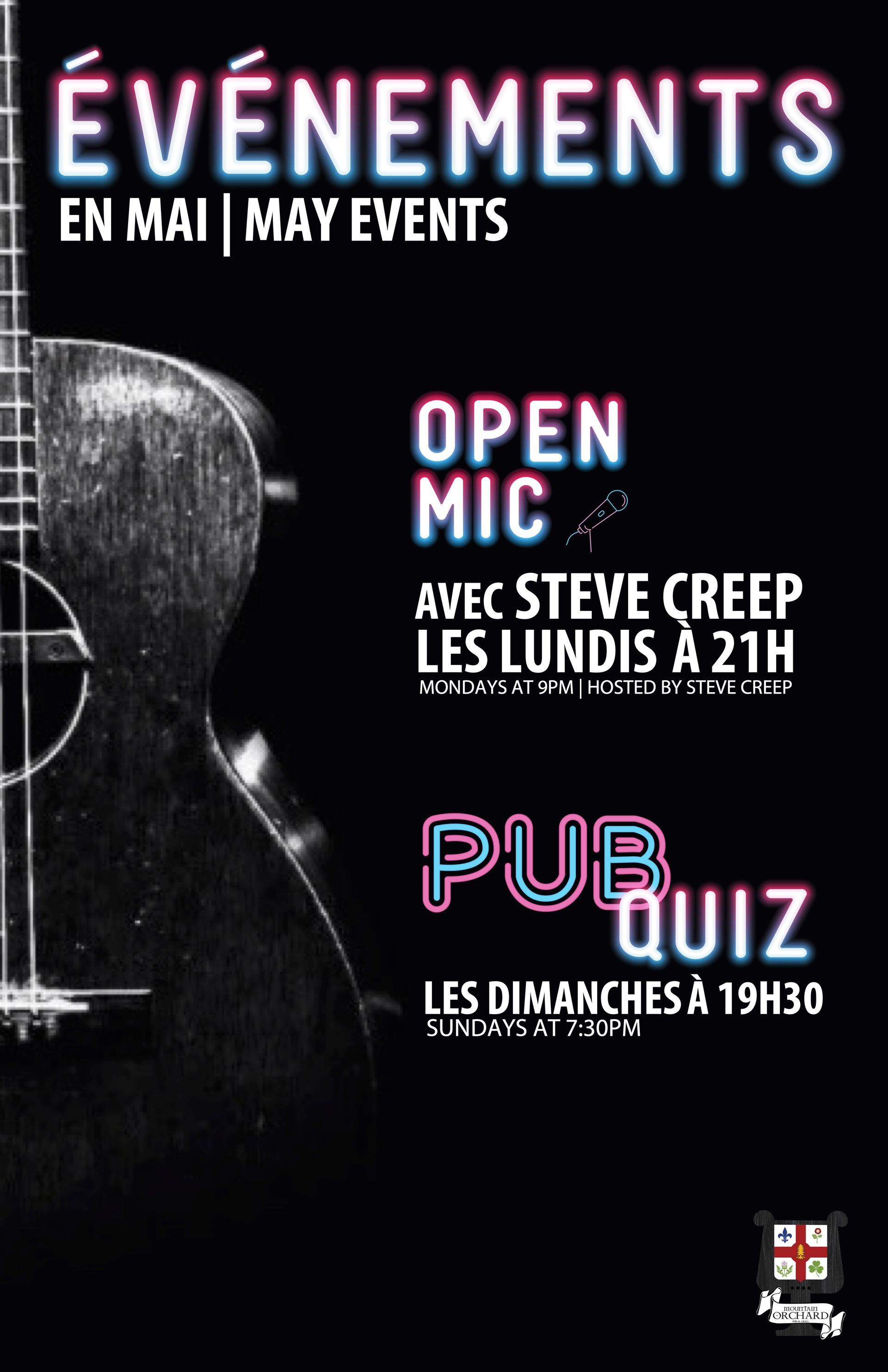 Une affiche pour un événement avec une guitare dessus
