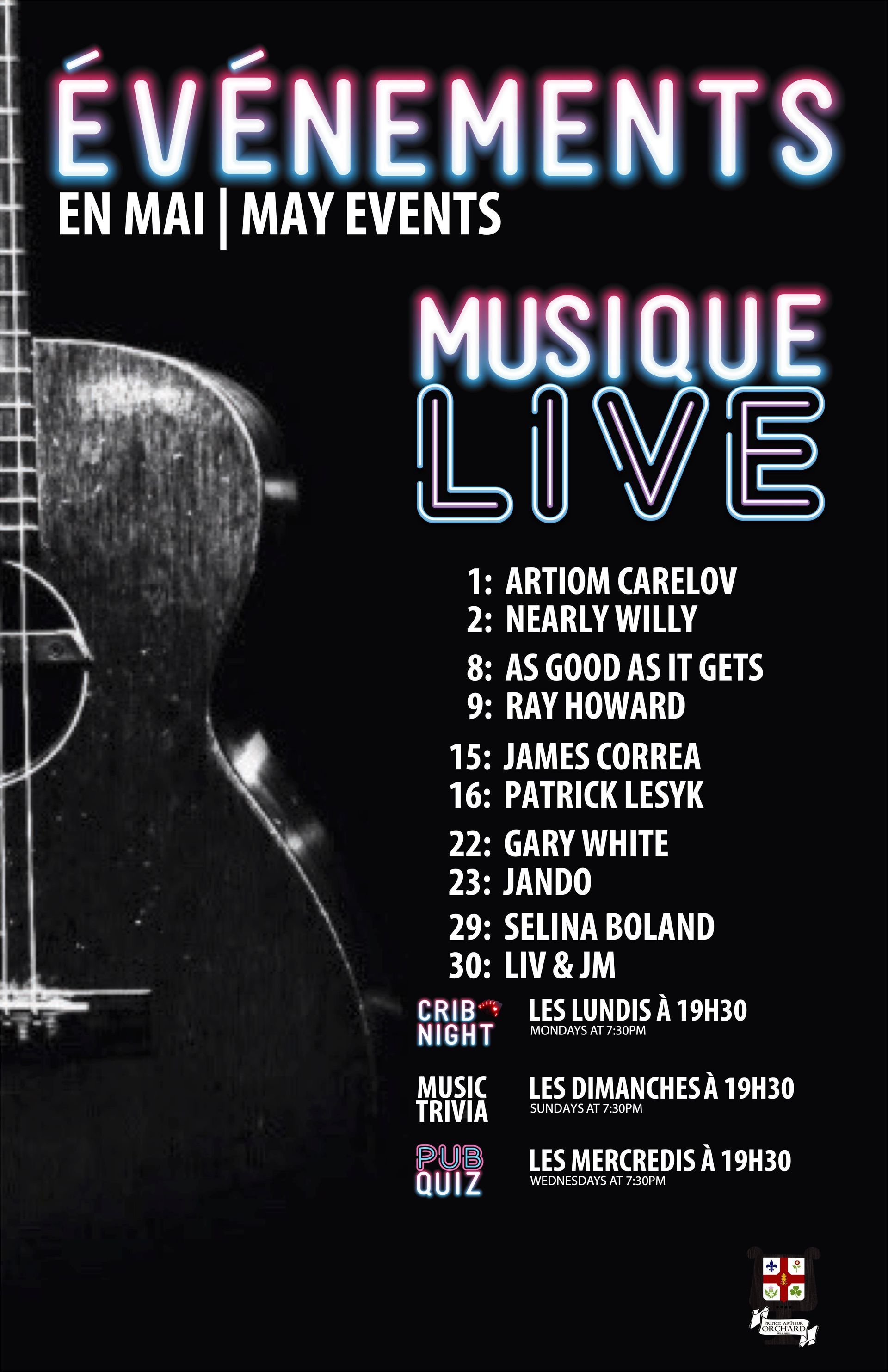 A poster for evenements en aout august events musique live