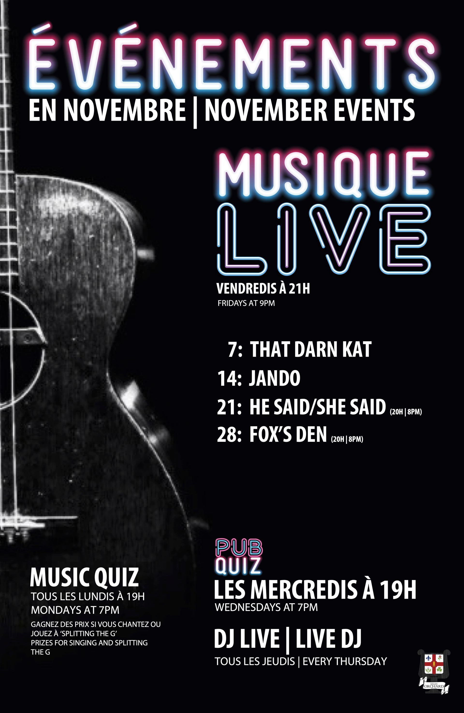 A poster for an event called evenements en aout august events musique live