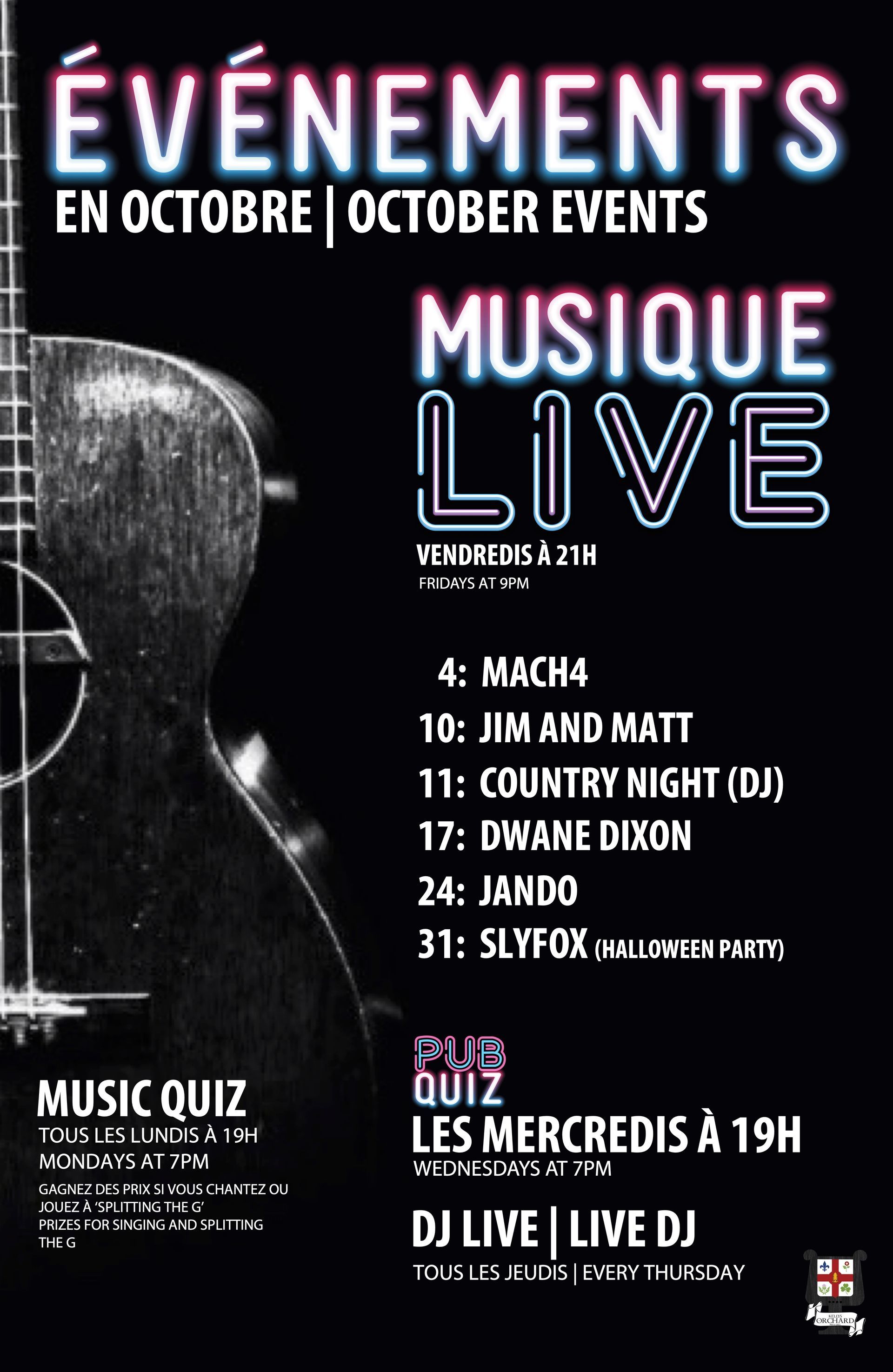 A poster for an event called evenements en aout august events musique live