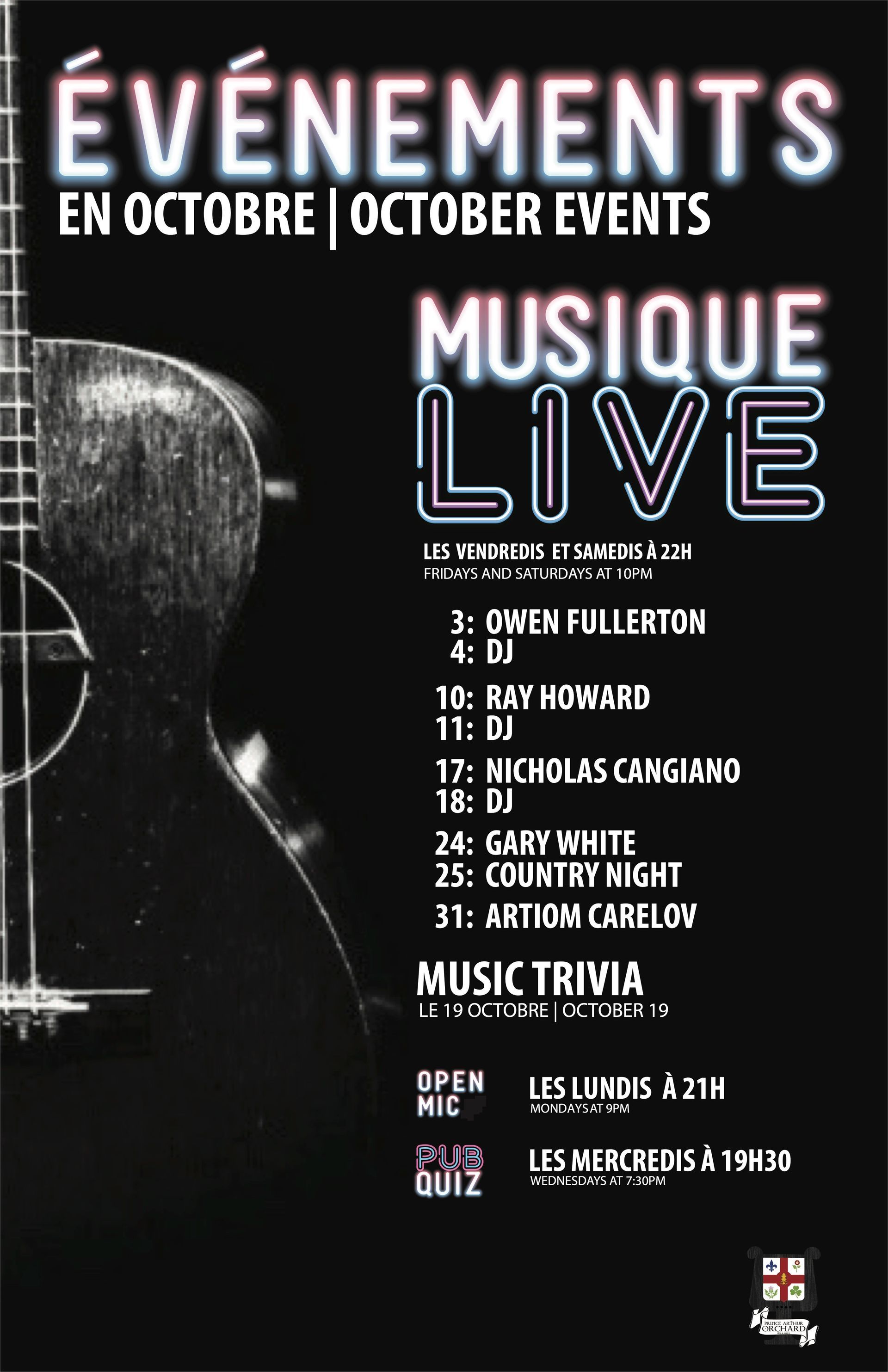 A poster for evenements en aout august events musique live