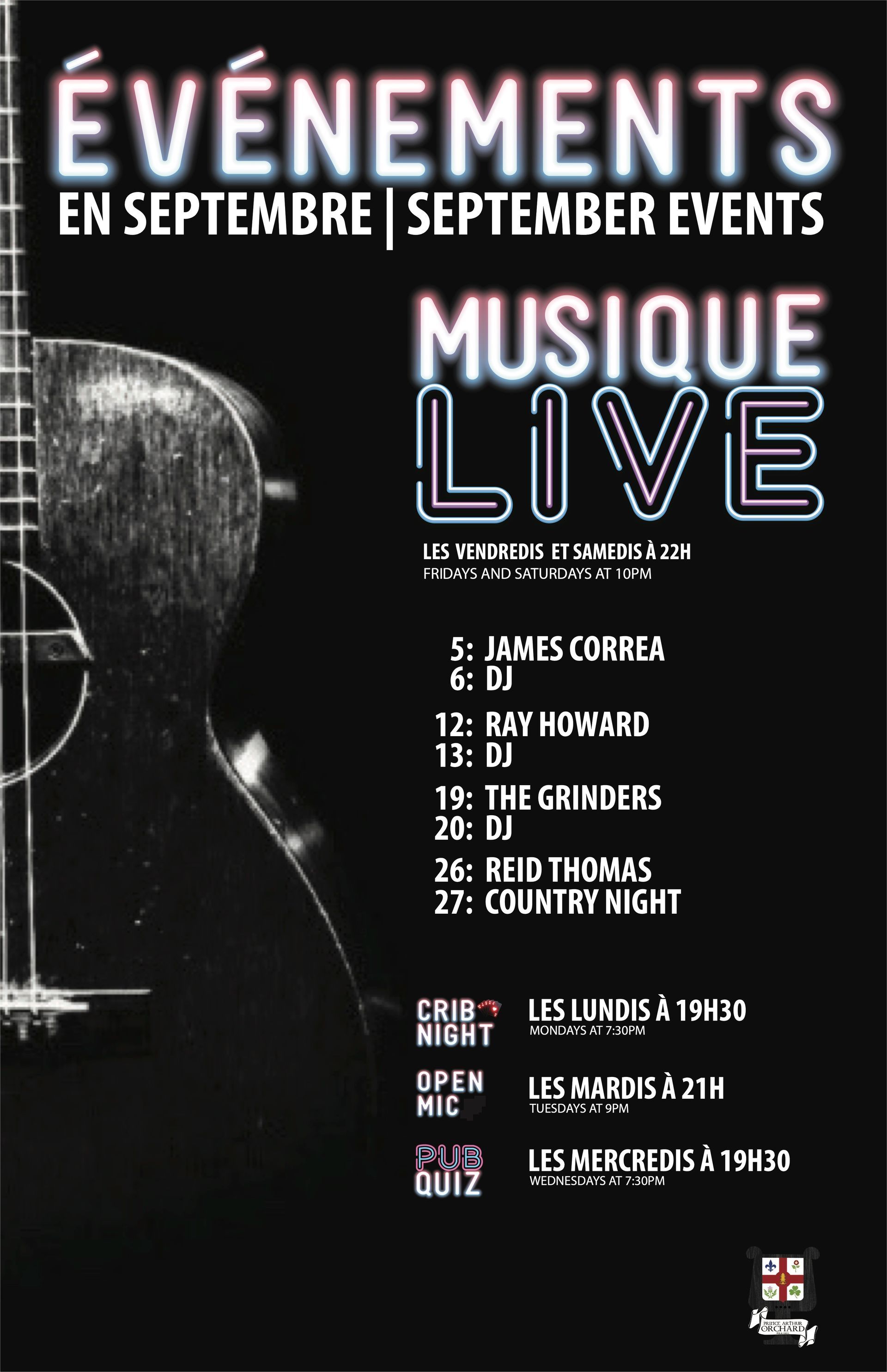 A poster for evenements en aout august events musique live