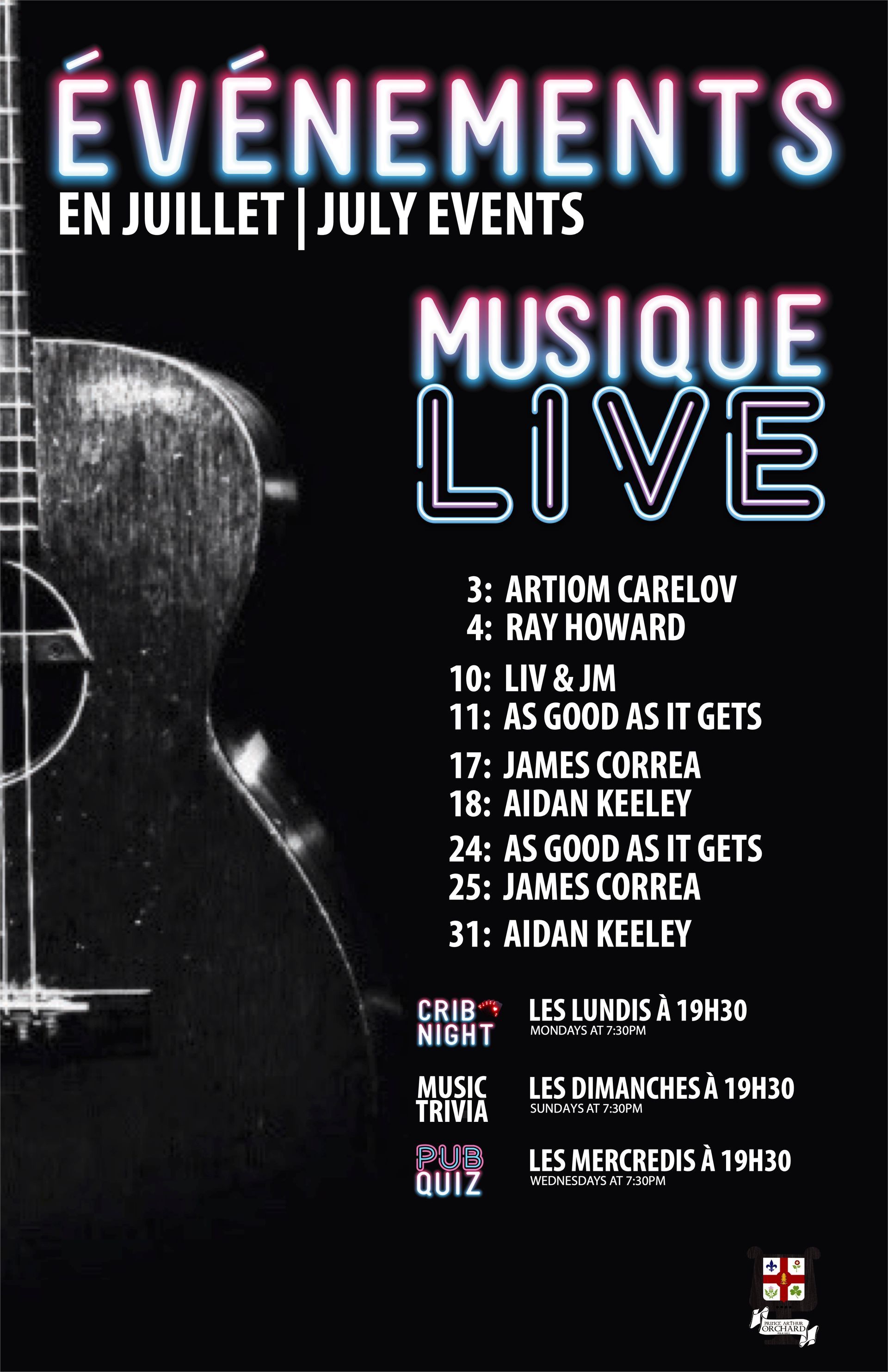 A poster for evenements en aout august events musique live