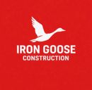 White goose logo and “IRON GOOSE CONSTRUCTION” text on a red background