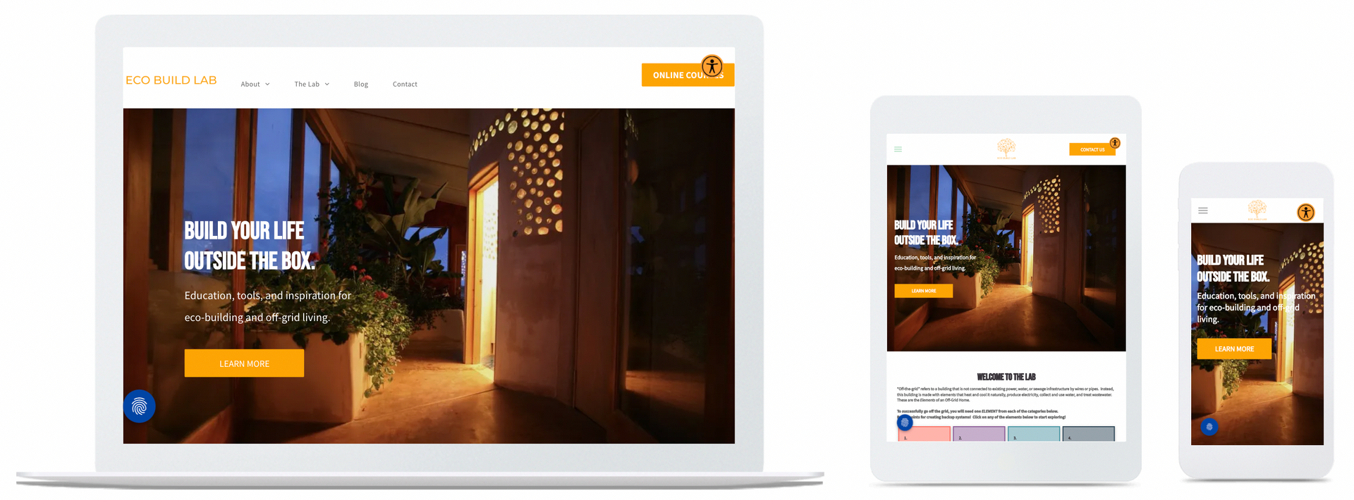 Eco Living Matrix home page in desktop, mobile and tablet view