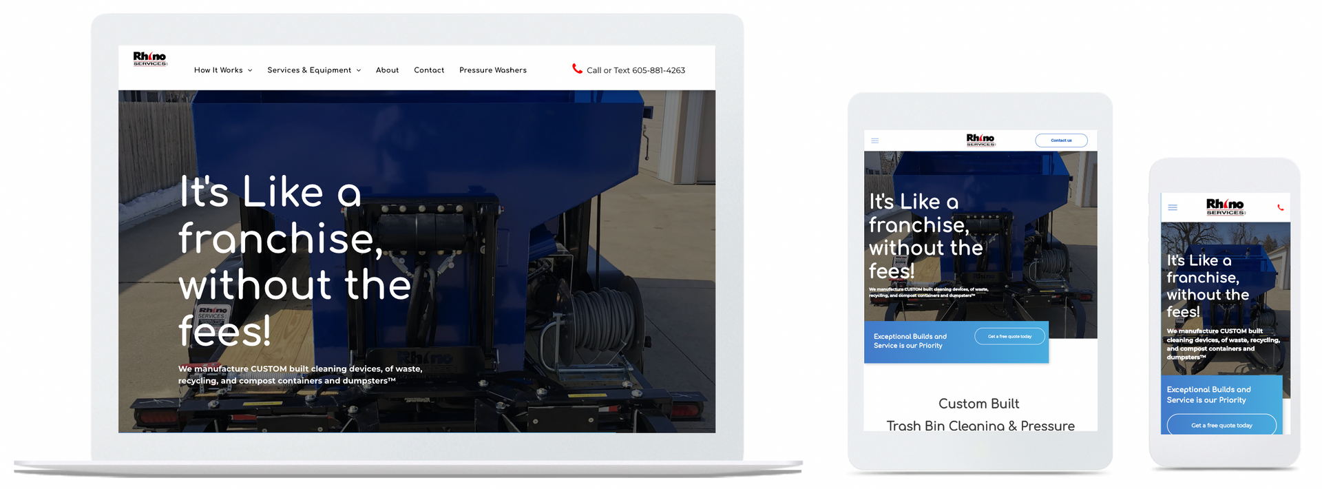 Rhino Services LLC home page in desktop, mobile and tablet view