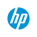 The hp logo is blue and white in a circle on a white background.