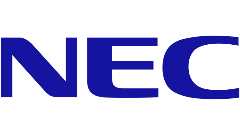 The nec logo is blue and white on a white background.