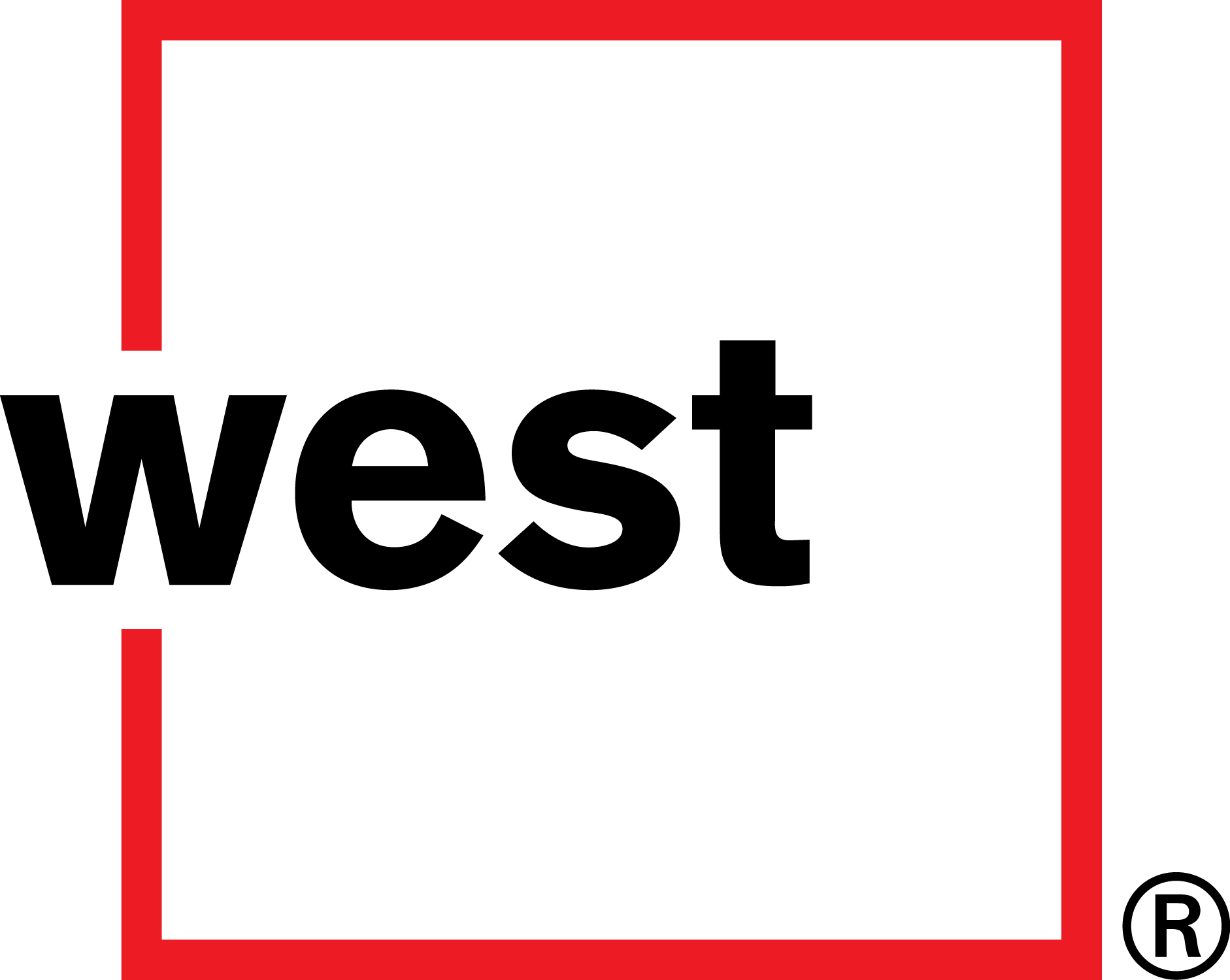 The west logo is black and red in a red square.