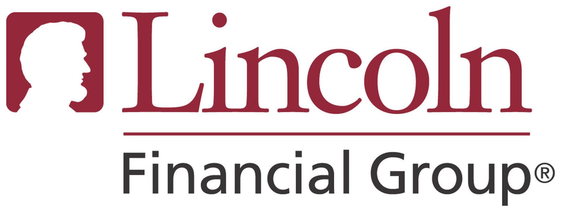 The logo for lincoln financial group is red and black.