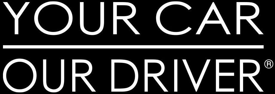 A black and white logo that says `` your car our driver ''.