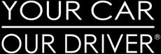 A black and white logo that says `` your car our driver ''.