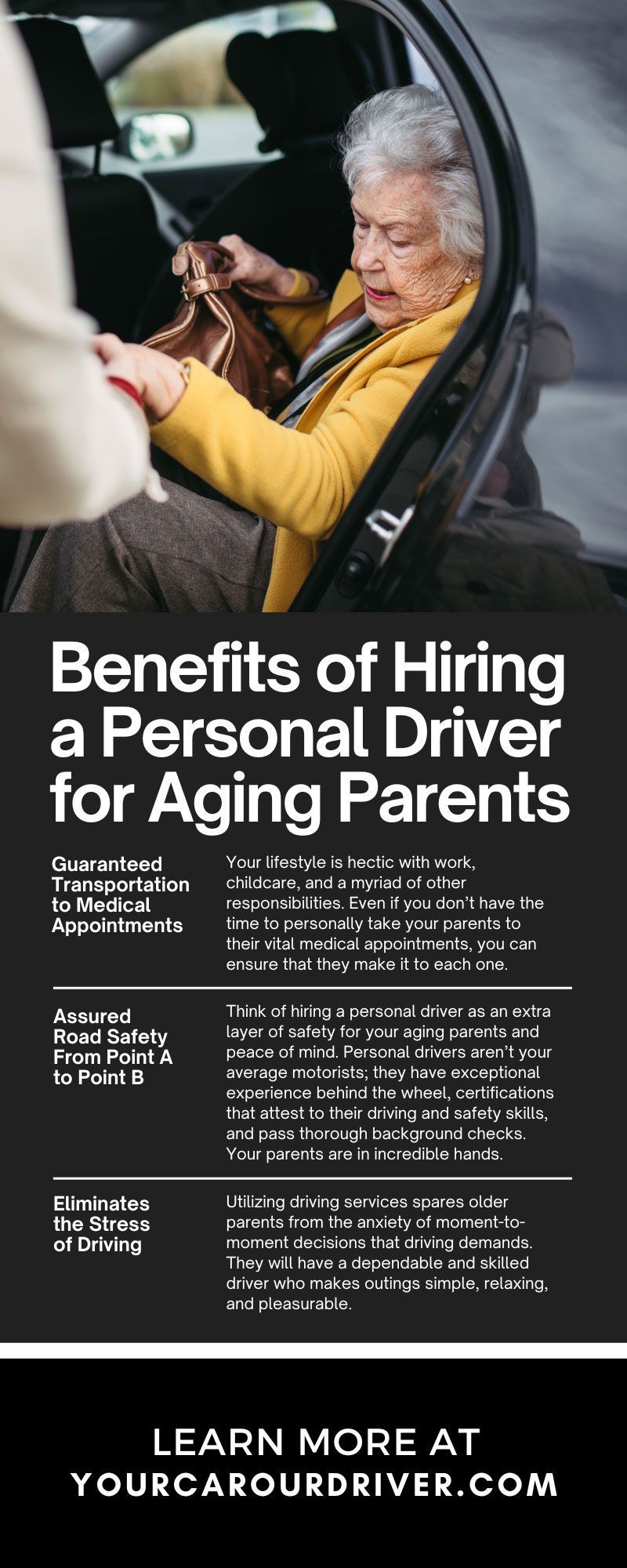An older woman is sitting in the back seat of a car.