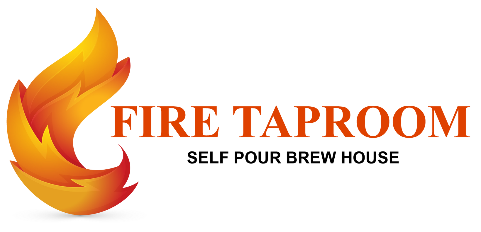 The logo for fire taproom self pour brew house has a flame on it.