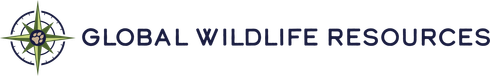 the logo for global wildlife resources shows a compass with a paw print on it .