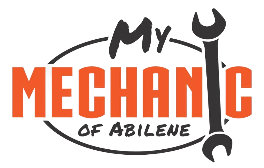 Logo for "My Mechanic of Abilene" with orange text, a black wrench, and a black oval.