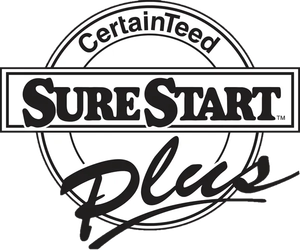 CertainTeed SureStart Plus logo: a circular emblem with the brand name and product information.