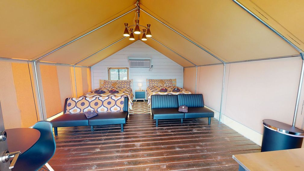dual beds in glamping tent