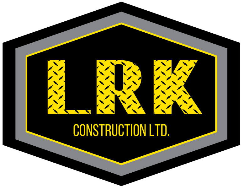 A black and yellow logo for lrk construction ltd.