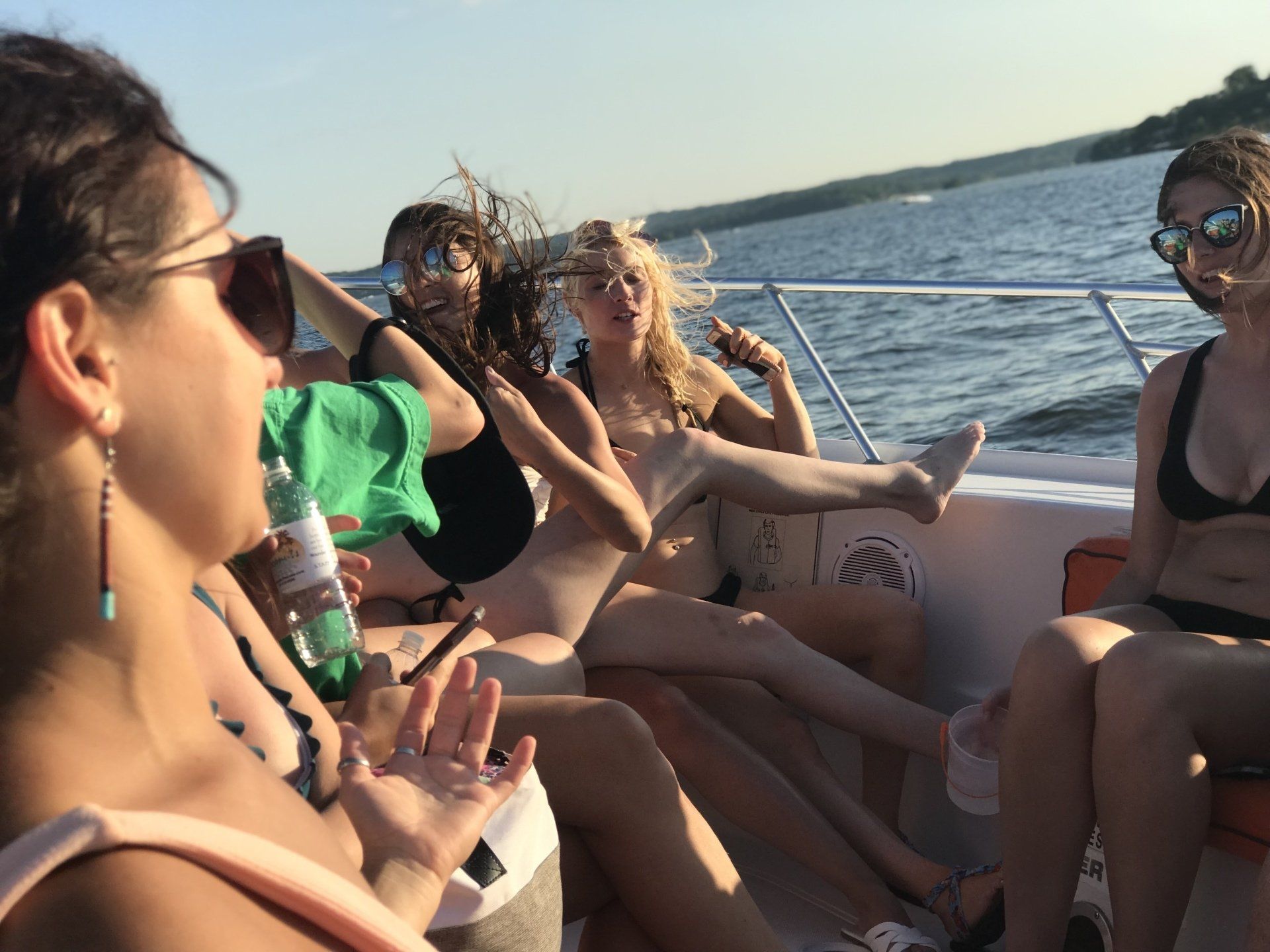 girls on charter boat at Lake of the Ozarks