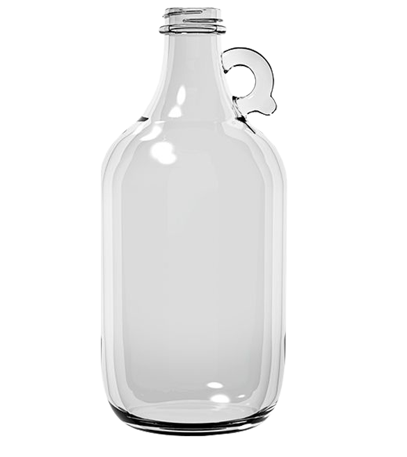 Clear glass jug with handle.