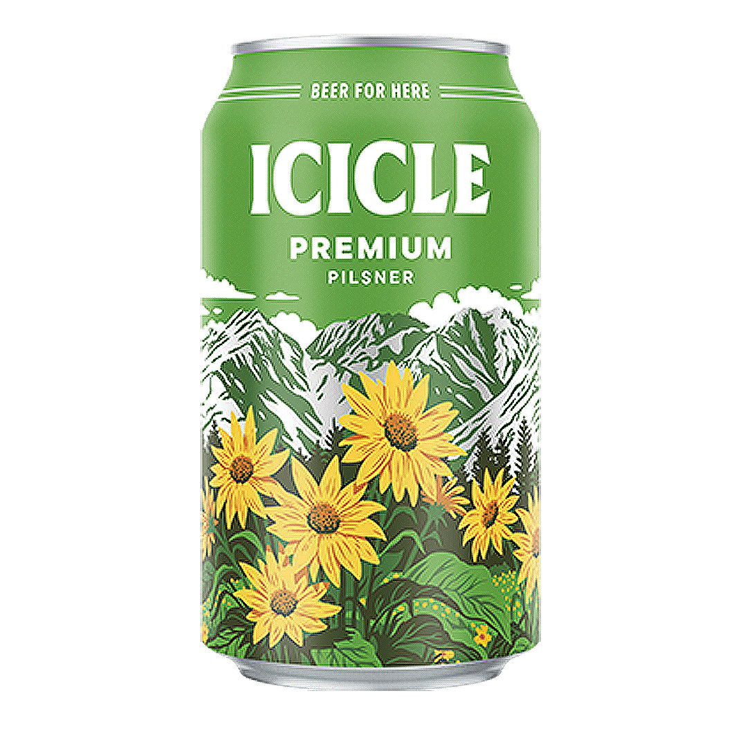 Green beer can labeled 