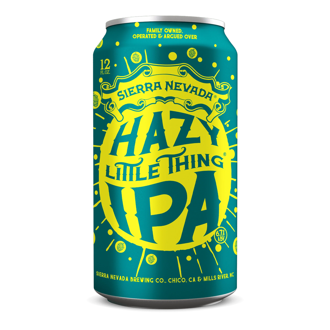 Can of Sierra Nevada Hazy Little Thing IPA, teal and yellow.