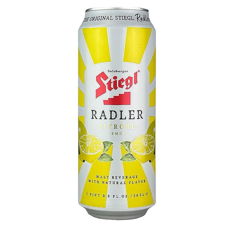 Stiegl Radler Lemon beer can with yellow and white design.