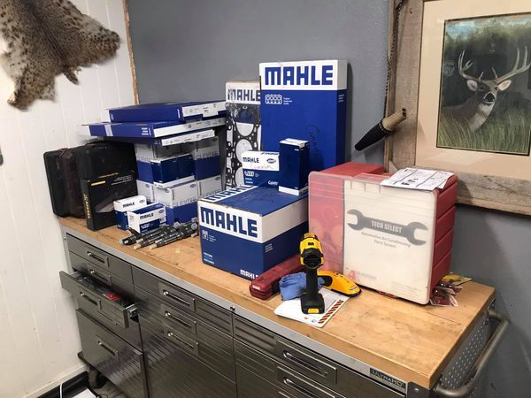 A table with boxes of mahle on it