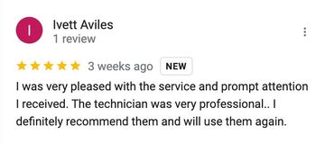 I was very pleased with the service and prompt attention i received . the technician was very professional.