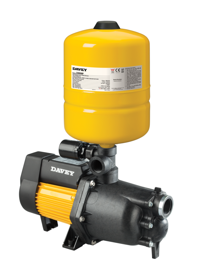 Yellow Davey Water Pump With Black Motor and Orange Fan Cover — Taree Water Works in Taree, NSW