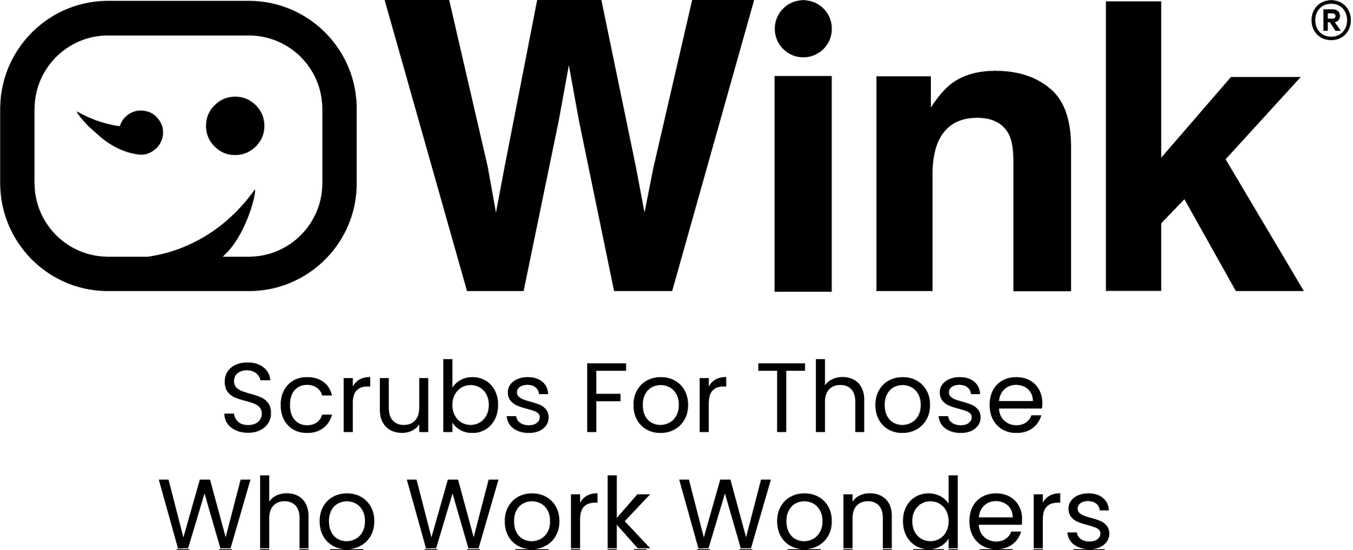 A black and white logo for wink scrubs for those who work wonders.