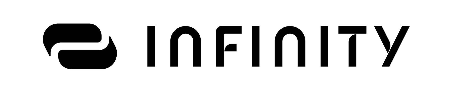 A black and white logo for infinity on a white background