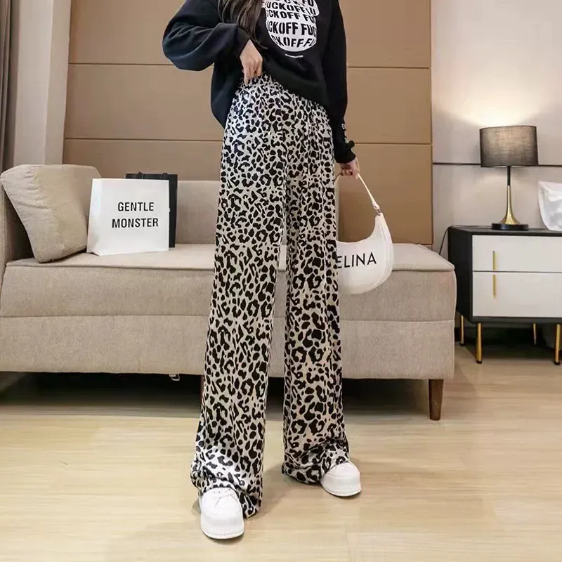 黑白豎條紋闊腿褲女夏韓版高腰寬鬆顯瘦直筒褲百搭休閒冰絲拖地褲
