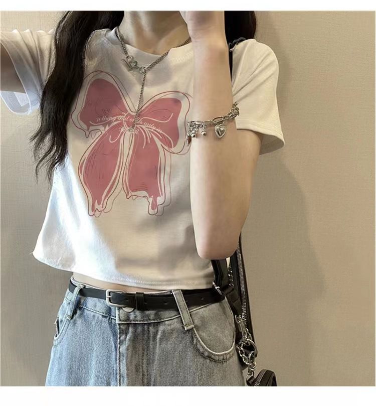 短款T恤女白色印花質感短袖T恤女2025夏季新款潮牌修身上衣ins潮